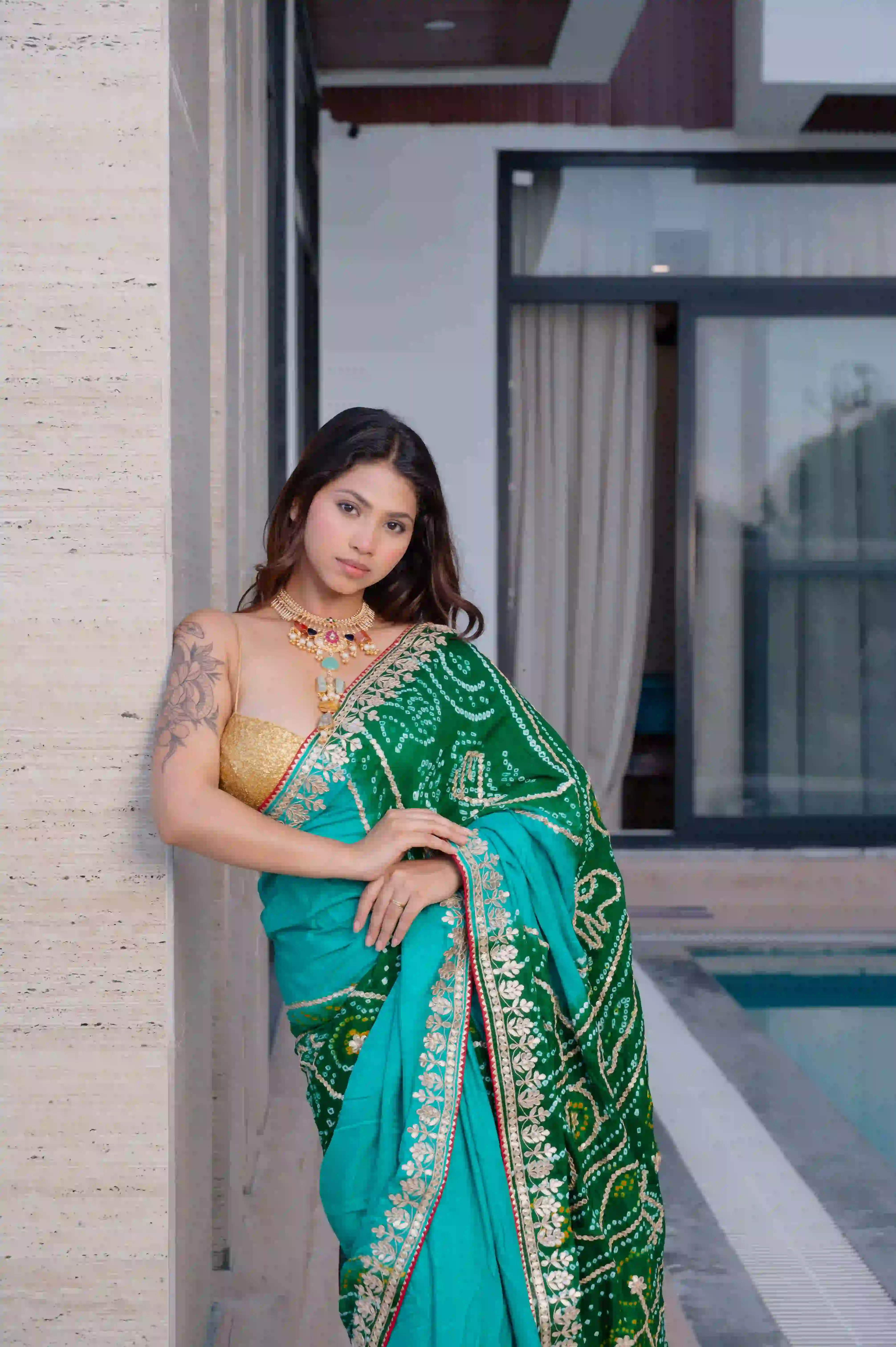 Pure Gaji Silk Saree with Gota Patti Zero Work | Handcrafted Designer Gaji Silk Saree