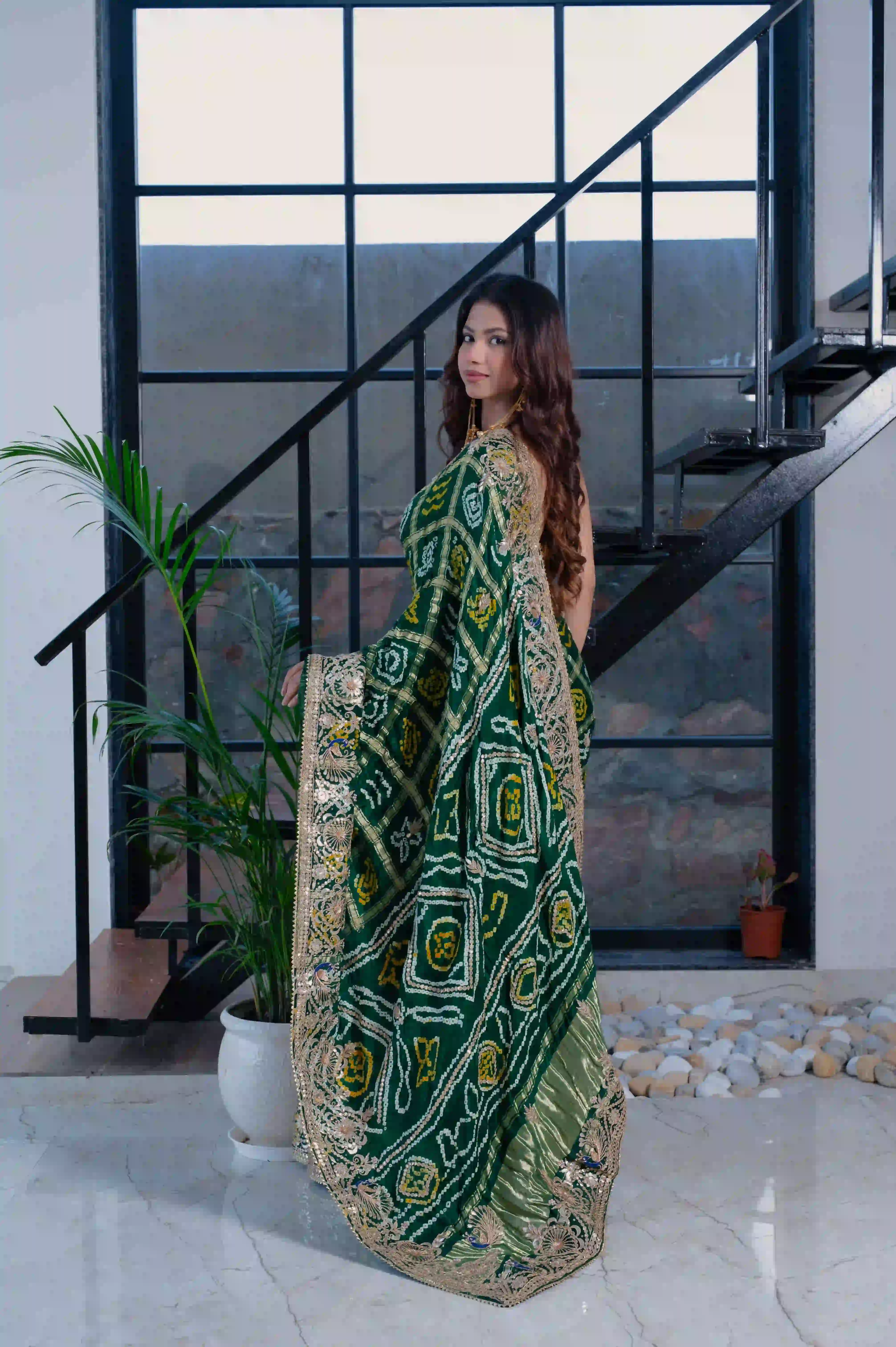 Pure Gaji Silk Green Saree with Intricate Peacock Zero Gota Patti Work