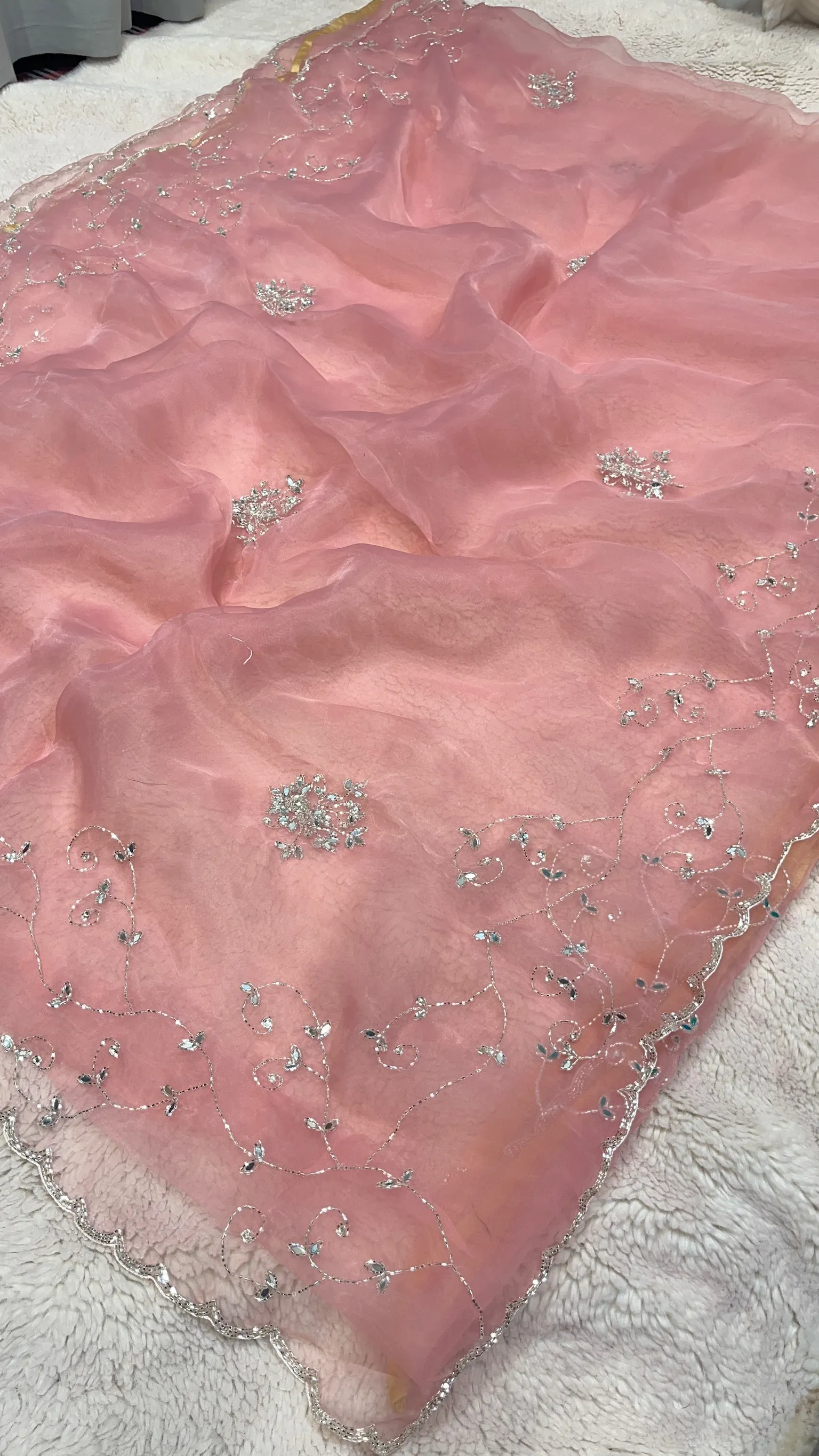 Designer Organza Tissue Saree with Diamond Pipe Stone Embellishment